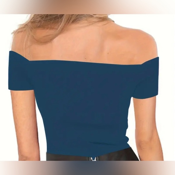 Knot Front Off-shoulder Top, Sexy Short Sleeve Slim Top - Picture 4 of 7